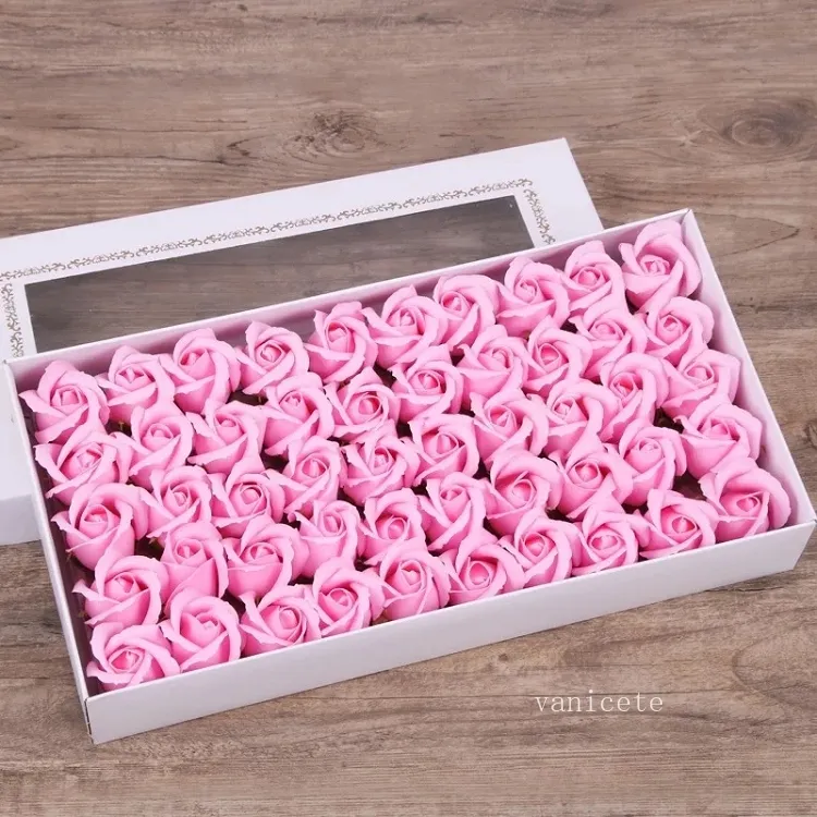 50 pz / lotto Diametro 6,5 cm Sapone da bagno Rosa Decorazione Testa Bellezza Matrimonio San Valentino Regalo Bouquet Casa Mano Fiore Arte via mare T2I53171