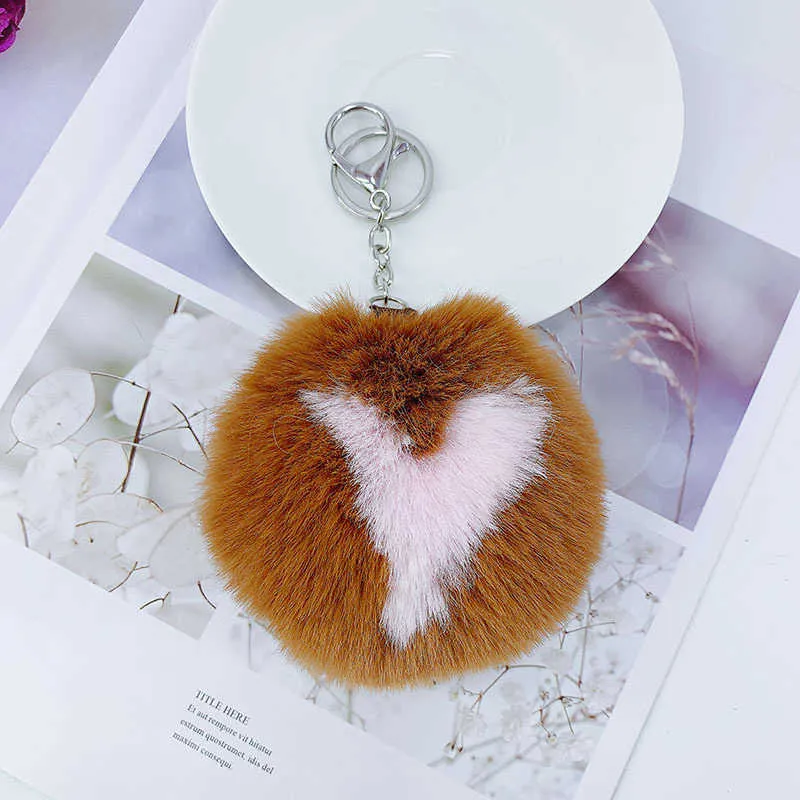 Fluffy Fur Pom Portachiavi Soft Faux Pelliccia di Coniglio Palla Auto Portachiavi Pompon Lettera A-Z Portachiavi Donna Borsa Ciondolo Gioielli Regali G1019