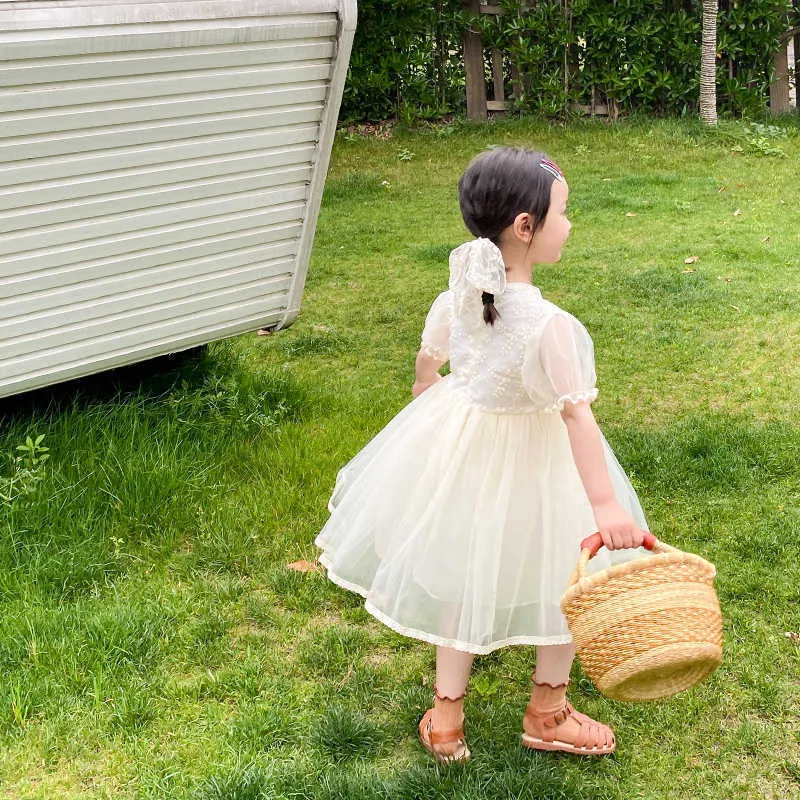 女の子刺繍花パッチワークメッシュプリンセスドレス夏の子供中国風半袖ドレス210615