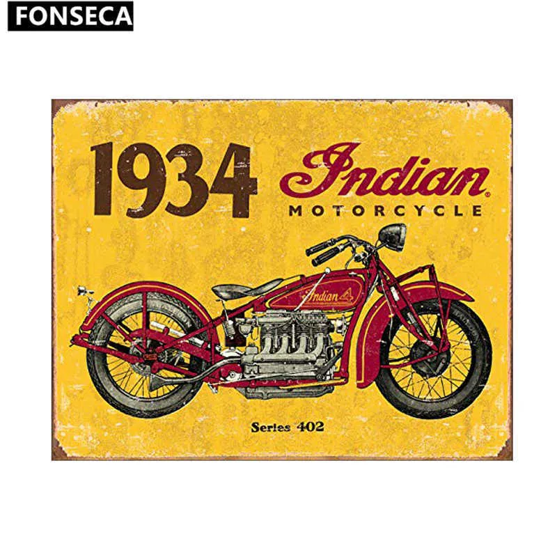 Traditionell Indian Motor Tin Sign Classic Vintage Motorcykelklubb Garage Art Decor Iron Plate Målningar Bar Cafe Metal Plaques1169593