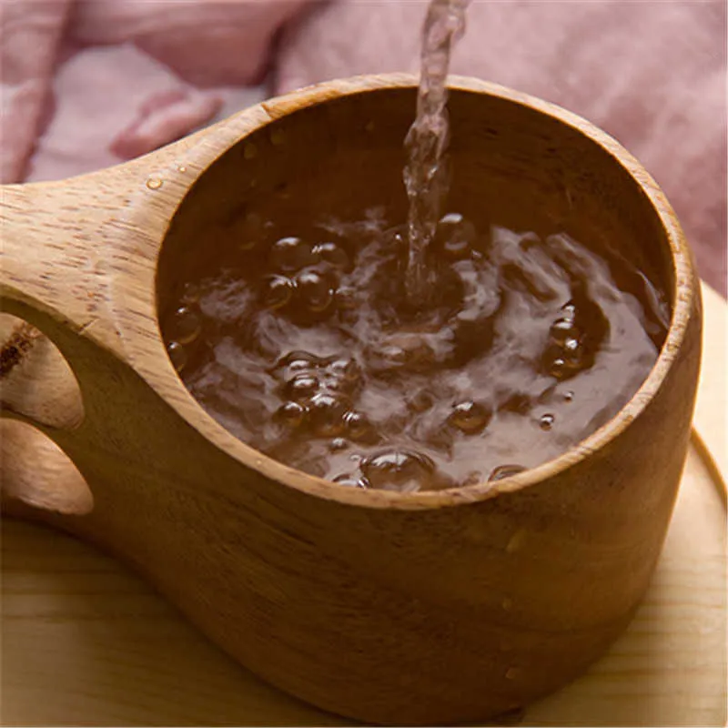 Tazza da caffè in legno in stile giapponese Tazza da tè in legno portatile Tazze da latte Tazze da bere Bicchieri Succo fatto a mano Tazza da tè al limone Regalo 210804