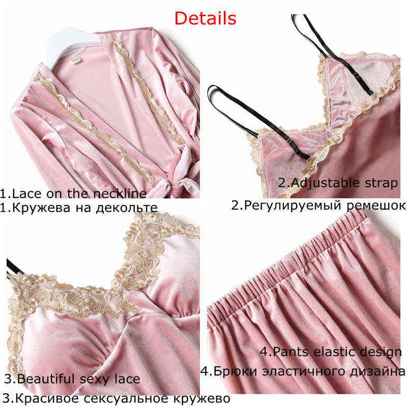 JULY'S SONG Velvet Pajamas For Women Sexy Lace Sleepwear Pajama Set Winter Warm Sling Nightdress Female Nightwear 211211