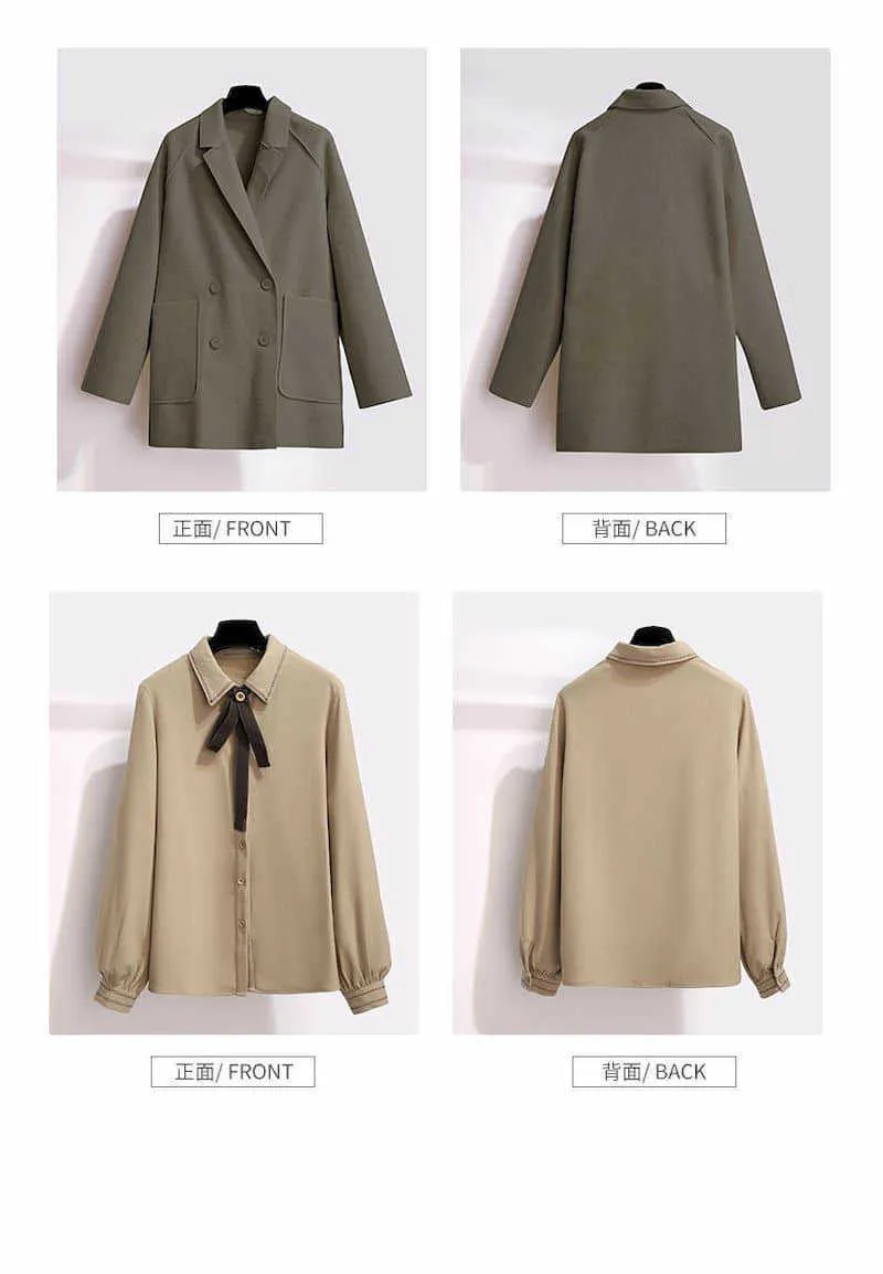 Woolen coat three-piece jacket blouse short skirt plus size women streetwear autumn winter suit female age reduction double-side 210526