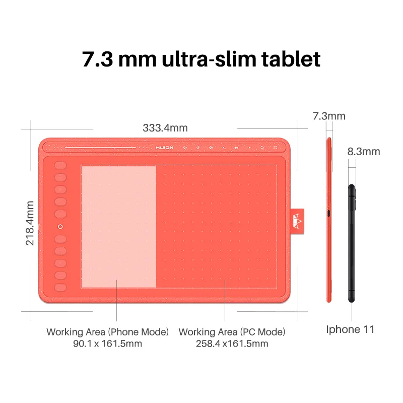 Huion 3色HS611グラフィックタブレットデジタル図面タブレットマルチメディアキーメディアバーバッテリーフリーペン