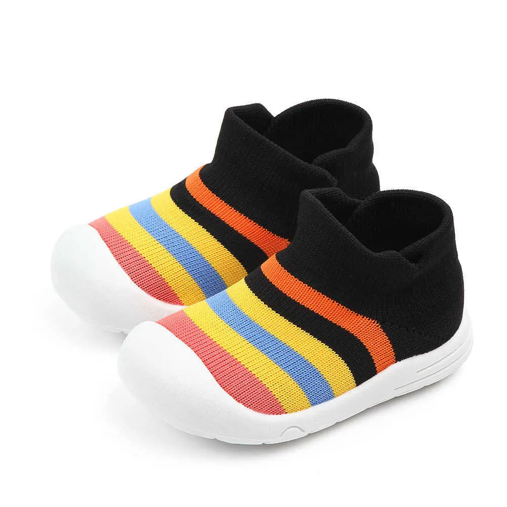 Moda Casual nata Baby Boy Girl Calzini Scarpe Primavera Primi camminatori Maglia traspirante a righe Neonati Scarpe bambini bambini 210713