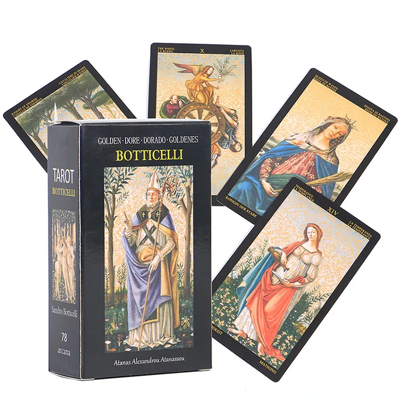 New Golden Botticelli Card Card Tarot Mack con gioco di bordo di guida Oracoli la famiglia il destino