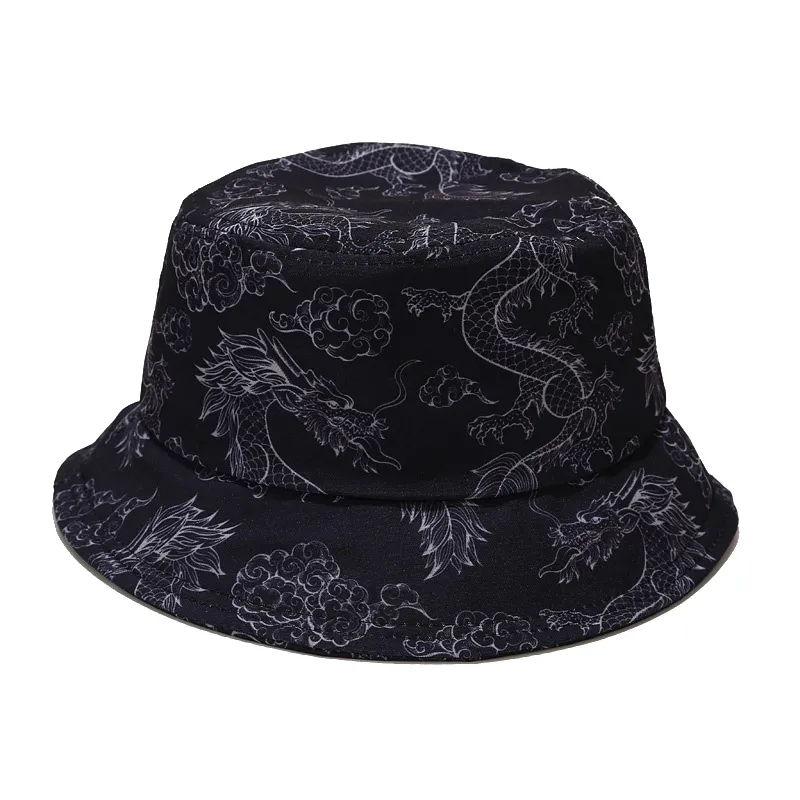 Chapeau ajusté mode Harajuku réversible seau Chapeau feu cravate colorant papillon nuage Dragon imprimé pêcheur Chapeau Panama Bob Chapeau hommes117589760