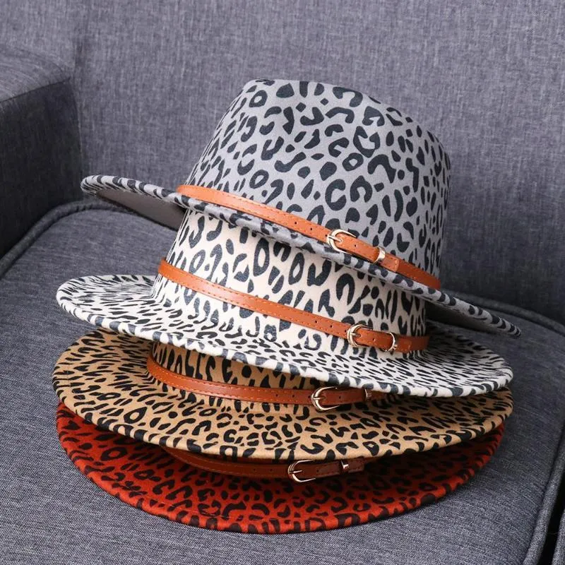 Chapeaux à large bord Fedoras en laine à la mode pour femmes avec boucle de ceinture Panama Hat Vintage Leopard Print Fedora