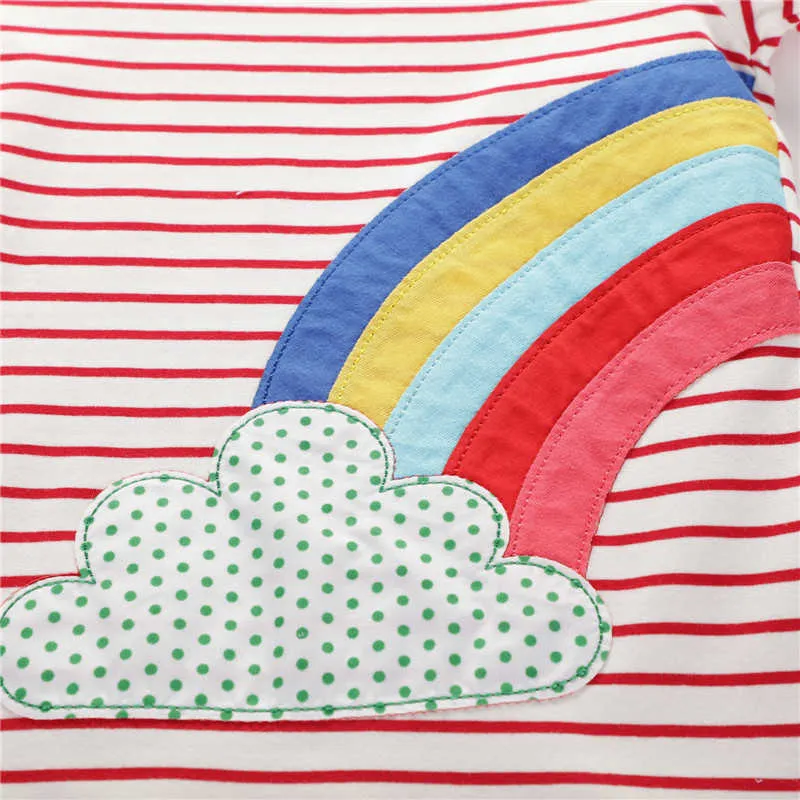 Jumping Meters 2-7T Summer Stripe Girls T-shirt l'autunno primavera vendita bambini vestiti di cotone Rainbow Applique Baby Tees 210529