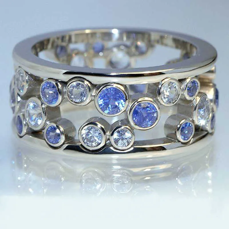 Huitan scava fuori la grande piccola pietra bianca blu alternativa al nuovo design da donna anello da dito festa da ballo stile versatile gioielli di moda X0715