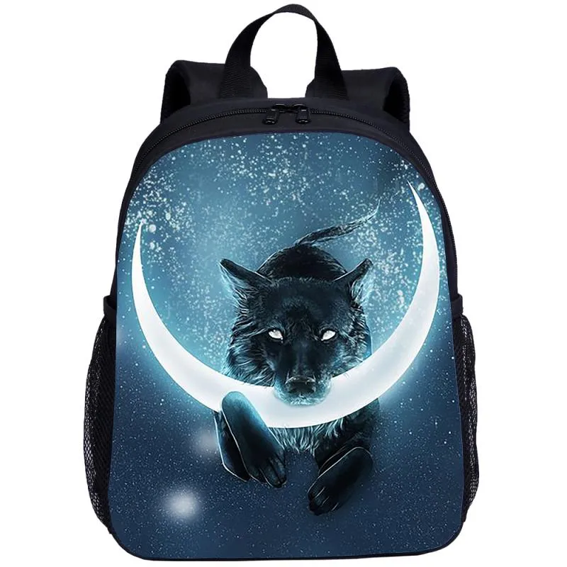Backpack Mini For Kids Boys Girls Animal Night Wolf 3D Printing School Bag 13 Inch Bookbag Kindergarten Satchel Mochila Escolar219q