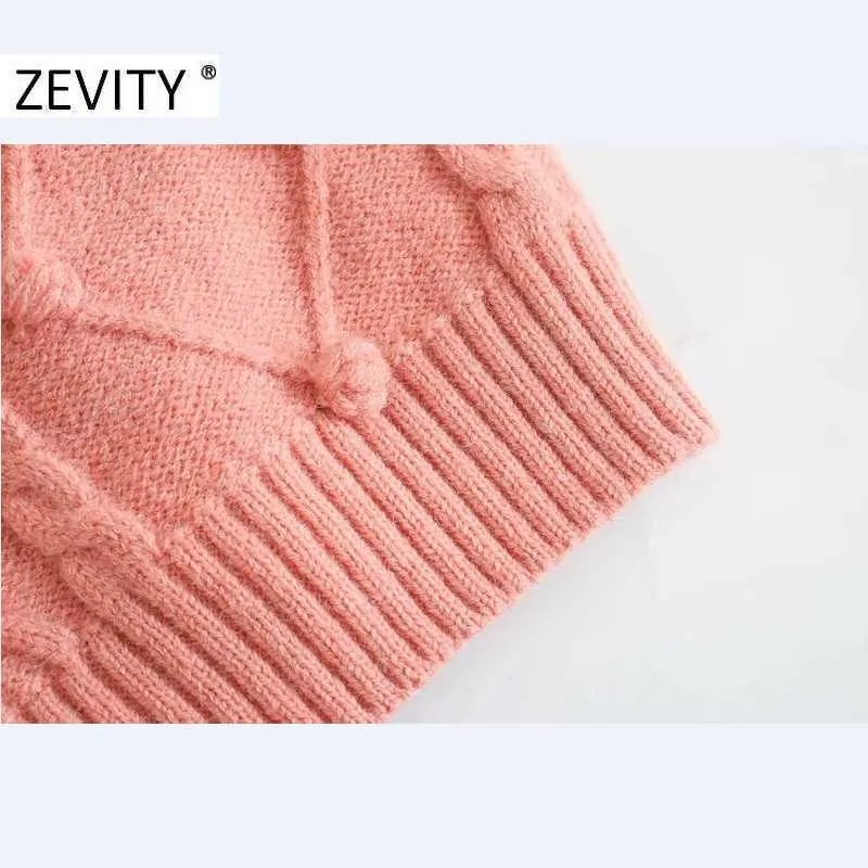 Zevity Femmes Sweet Ball Appliques Court Tricot Sling Pull Femme De Base Spaghetti Strap Col En V Gilet Chic Crop Tops S474 210603