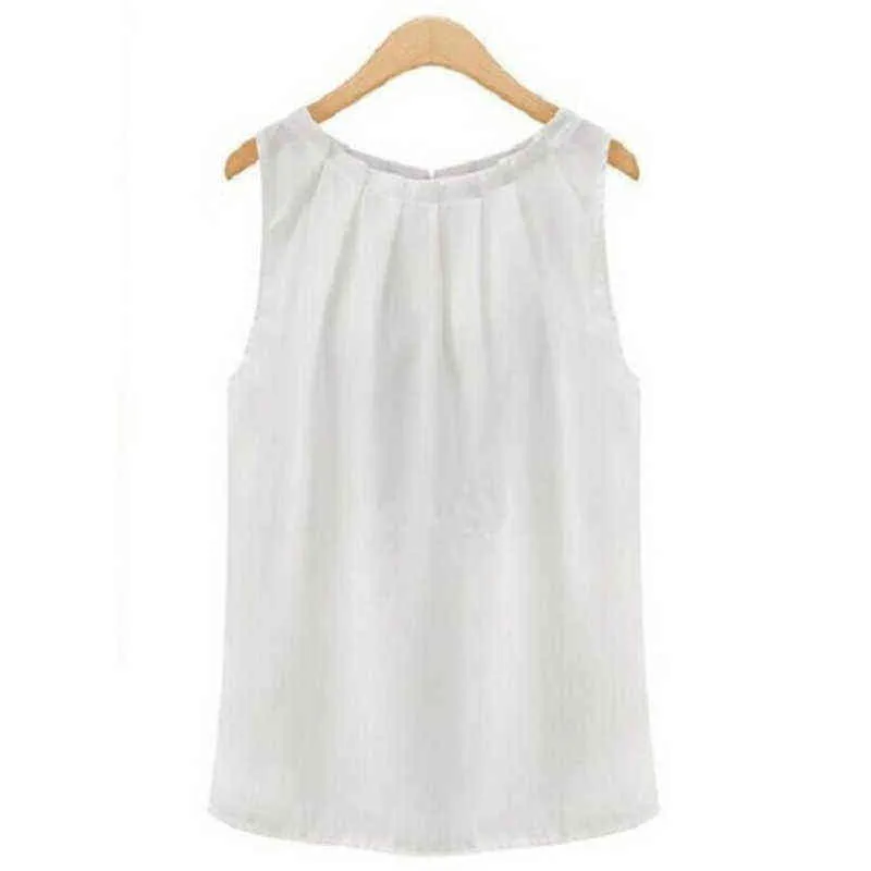 T-Shirt Women 2021 New Summer T Shirt Fashion Sleeveless Round Neck Chiffon Shirt Cheap Cloth Korean Vestidos G220228