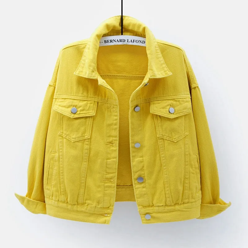 Plus Size Denim Jacket Women Spring Summer Short Coat Pink Jean Jackets Casual Tops Yellow Loose Outerwear Women's Jackets 210422