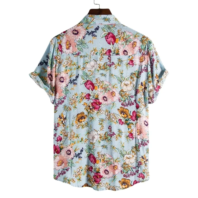 Kwiatowy Hawajski Aloha Shirt Mężczyźni Lato Krótki Rękaw Szybka Sucha Plaża Noszenie Przycisk Przycisk Down Wakacje Odzież Chemise Homme 220309