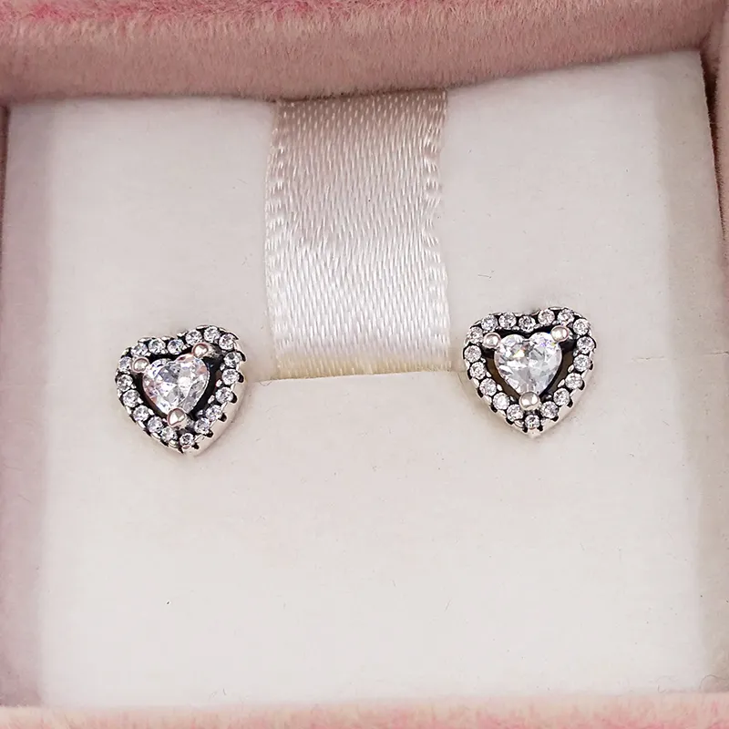 Autentisk 925 Sterling Silver Pandora Sparkling Heart Diamond Stud örhängen Lyx för kvinnor Män tjej Valentine Day Birthday Present 290568CZ