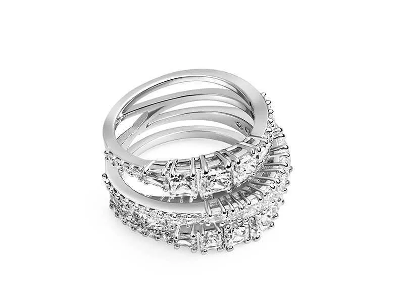 Anel feminino de cristal multicamadas rovski, joias europeias elegantes, design enrolado em espiral, nova série 20203275102