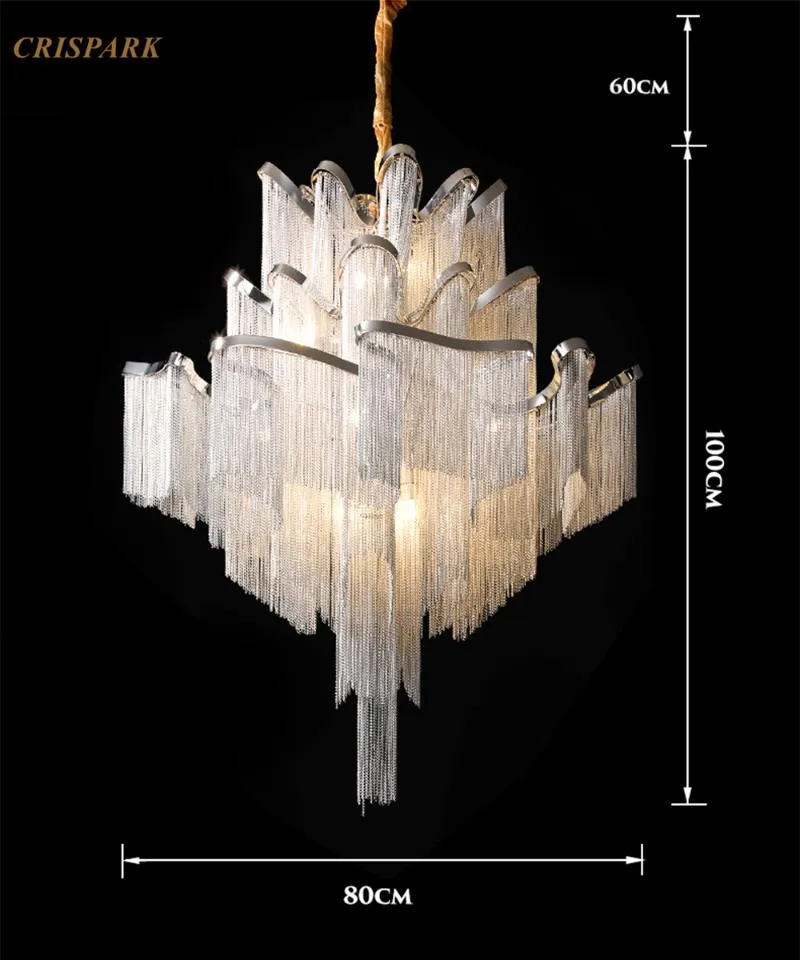 Ljuskronor modern aluminiumkedja ljuskrona belysning ledde italiensk tofs pedant hängande lampa art deco trappa veranda ljus fixtur2082