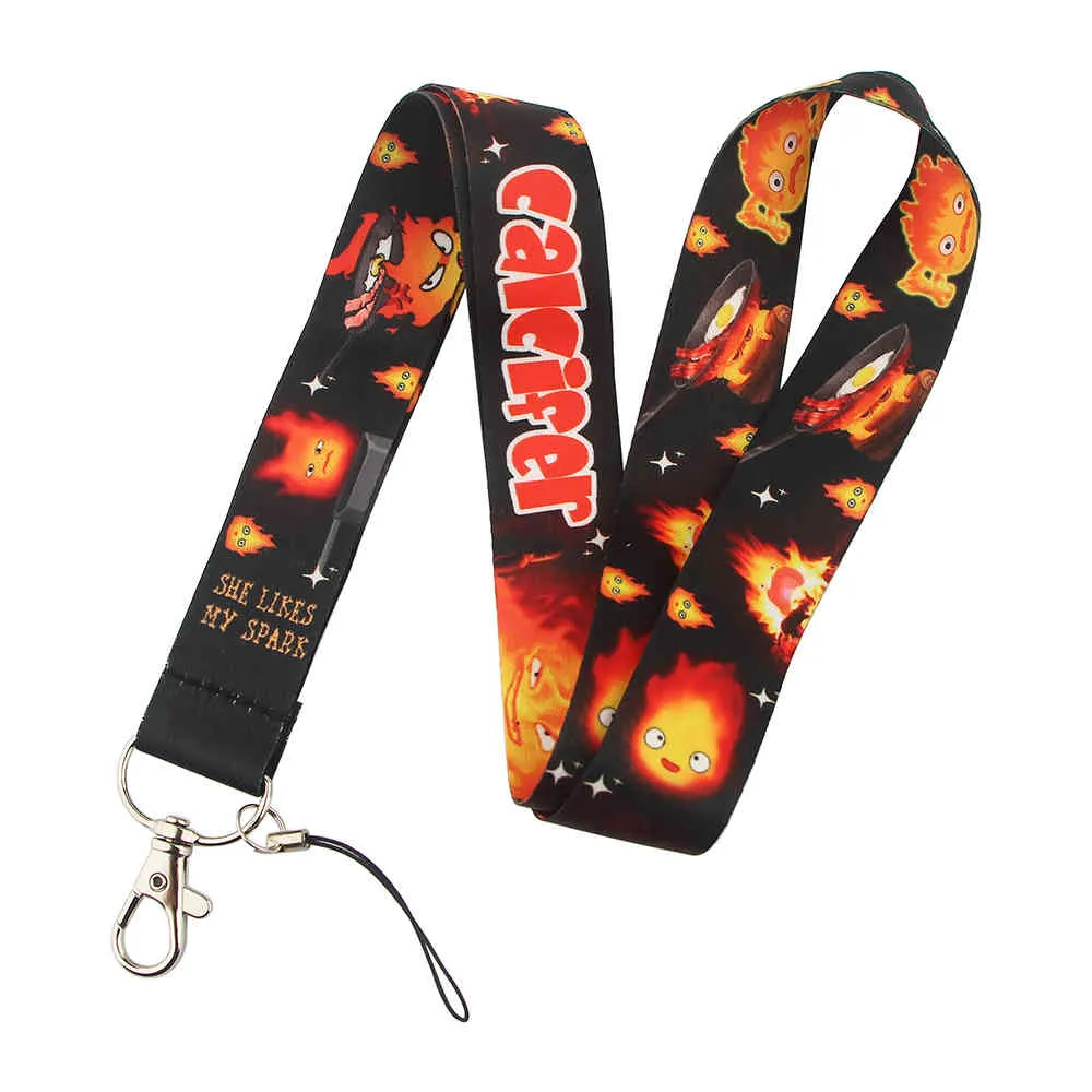 J2193 Cartoon Fire Lanyard Keychain keys Badge ID Mobile Phone Rope Neck Straps Accessories Gifts
