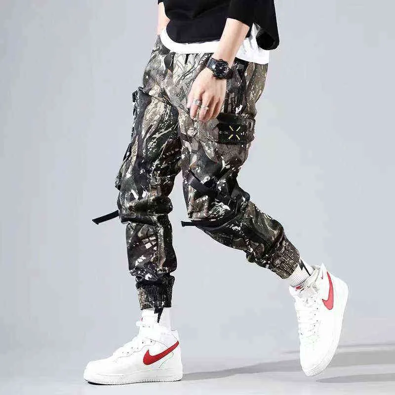 Camouflage Spodnie Mężczyźni Casual Camo Cargo Spodnie Hip Hop Joggers Streetwear Pantalon Casual Spodnie dresowe Czarne Slim Męskie Joggers H1223
