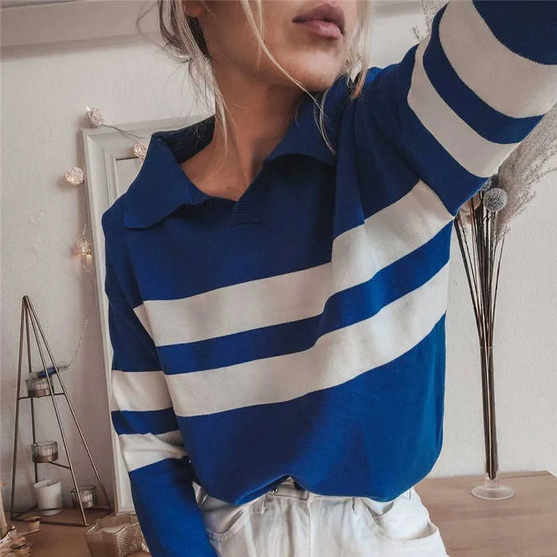 Gcarol Jesień Zima Turn-Down Collar Stripes Jumper 30% Wełna Przystojny Ciepły Krótki Koszulka Koszulka Przyjazna skórę Sweter Polo 210805