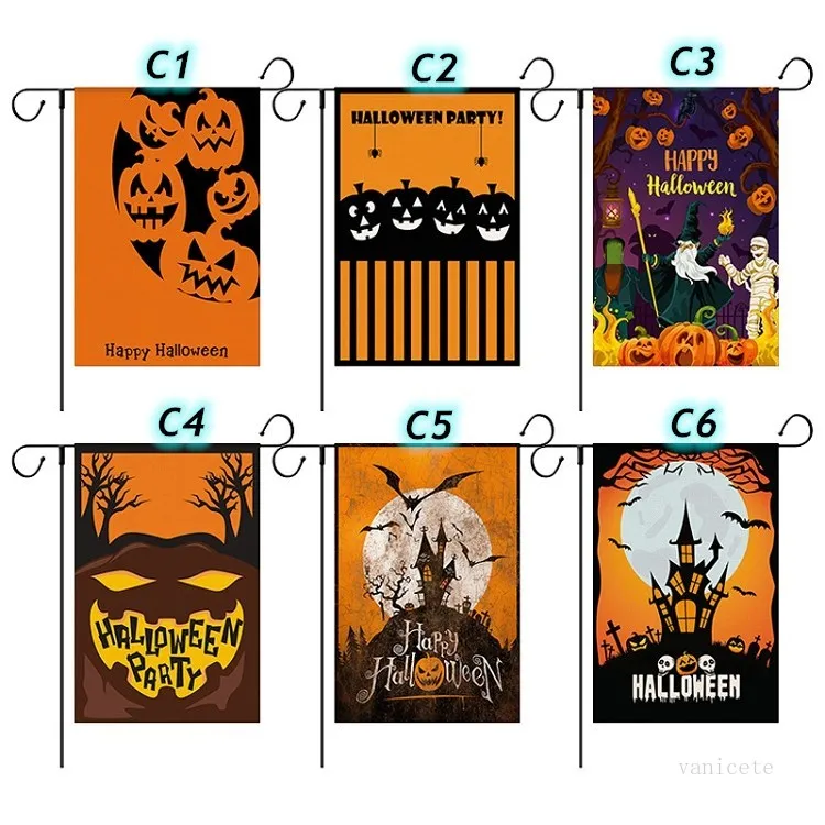 Zucca Banner Bandiere fantasma 47 * 32 cm Halloween Garden Flag Casa stregata gatto lino cortile bandiera Decorazione di Halloween 24 stile Feste T2I52380