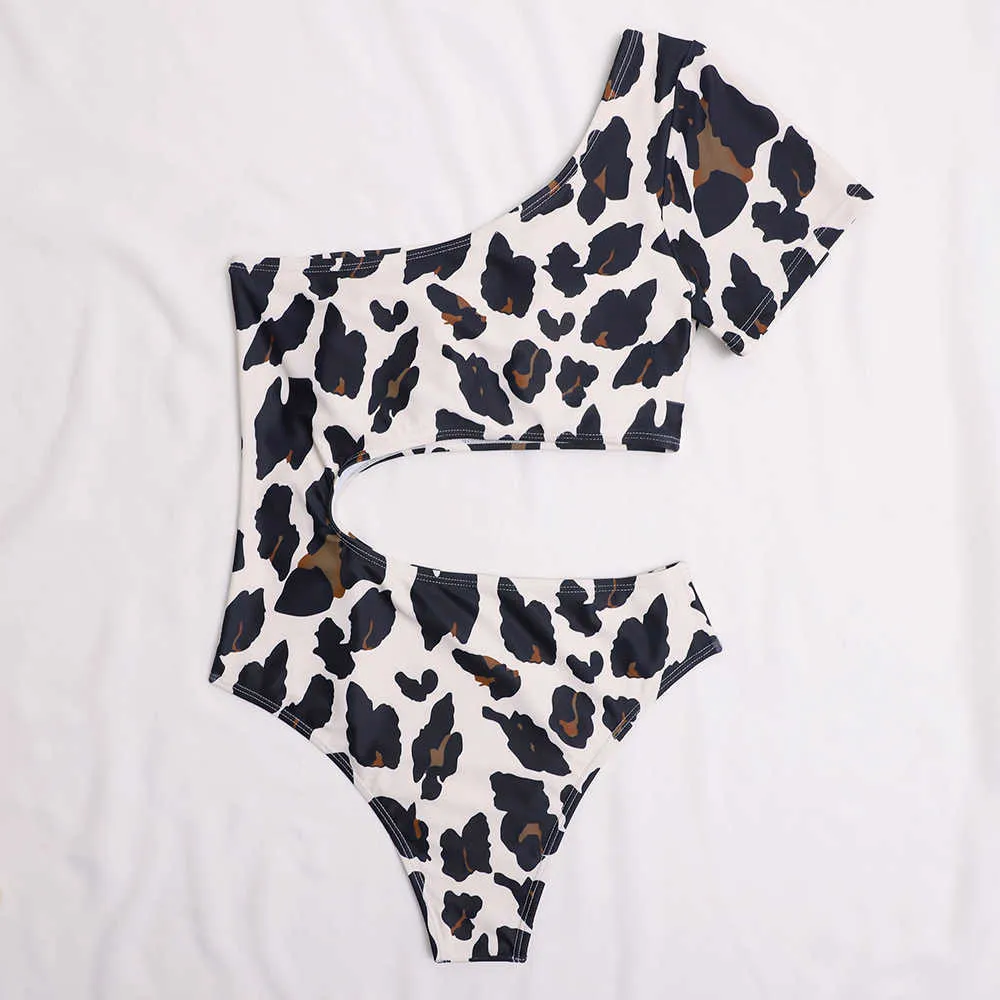 Зафуаз леопардовый купальник вырезать монокини купальный костюм женские купальники сексуальные одно плечо боди Beachwear 210604