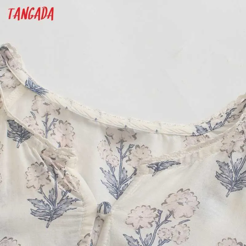 Tangada mode femmes arc fleurs imprimer longue robe bouffée à manches longues dames Maxi robe 5Z238 210609