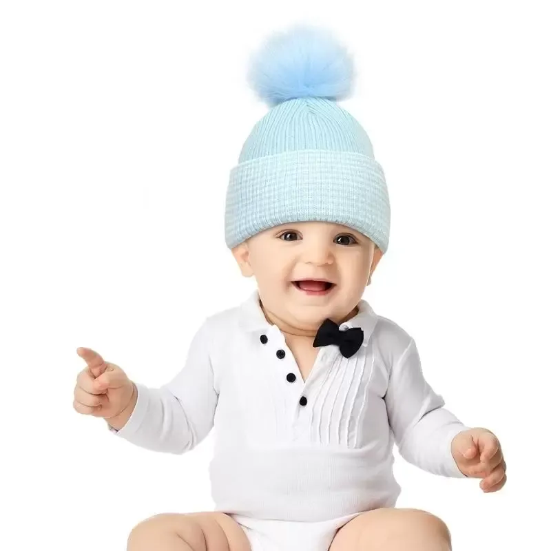Berretti Cappelli Cappello da bambino in lana a righe spesse Caldo caramello Inverno 0-4 anni