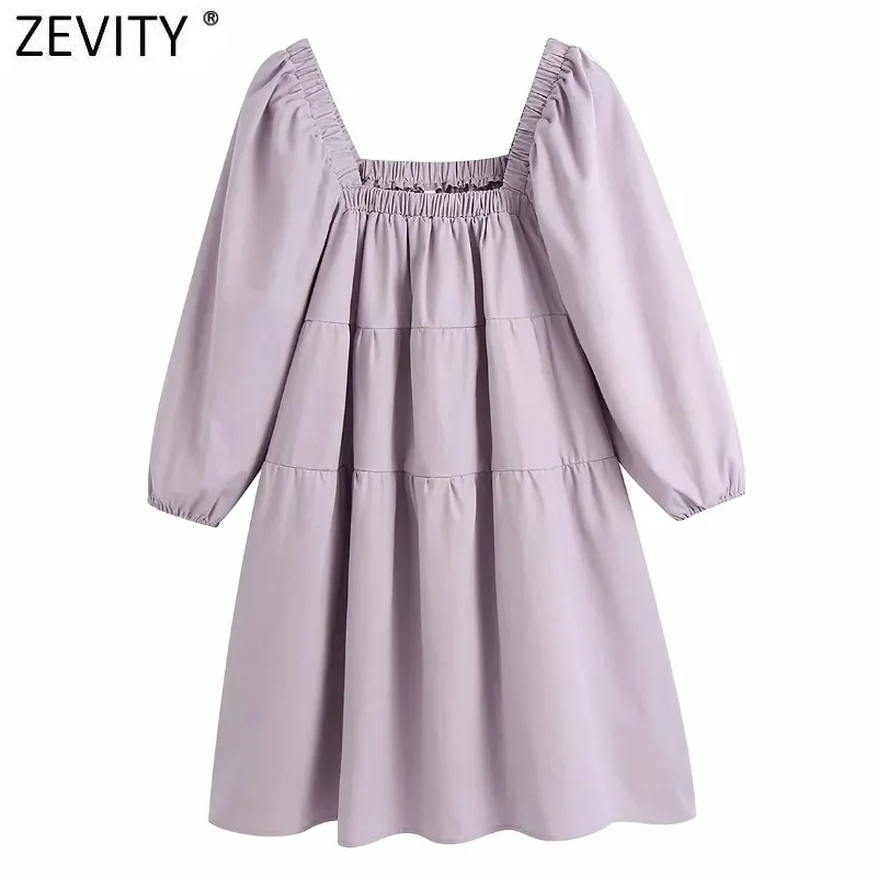 Zevidade Novas Mulheres Estilo Francês Solor Plissado Elástico Mini Mini Vestido Senhoras Spraz Sleeve Vestido Chic Vestidos Casuais DS8325 210419