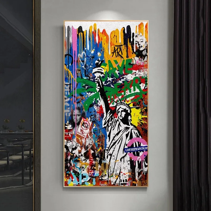 Abstract Graffiti Street Art Vrijheidsbeeld Canvas Schilderij Posters en Prints Wall Art Pictures Voor Woonkamer Home Decor263N