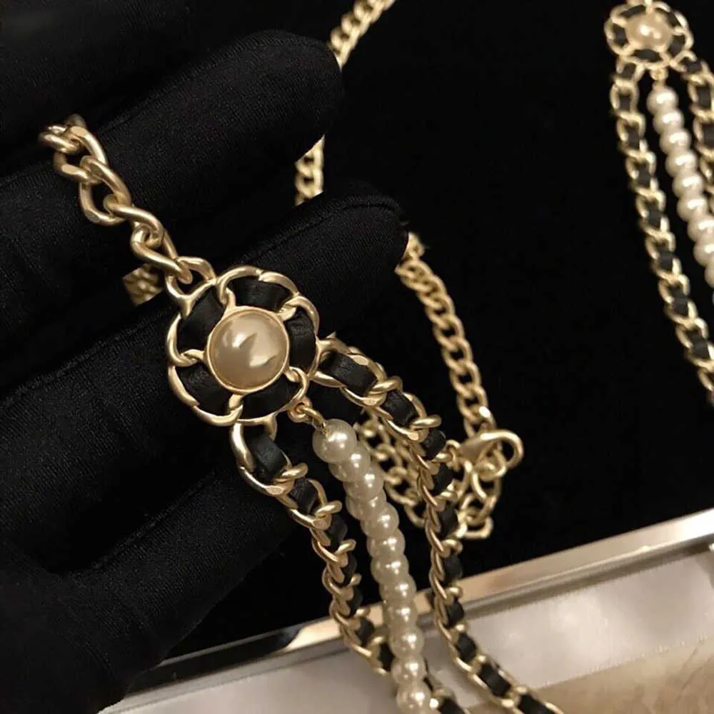 2020 Brand Fashion Party Femmes Vintage Chain de chaîne en cuir ceinture dorée Couleur or Double perles Collier Bellier Fête Fine Bijoux2100274
