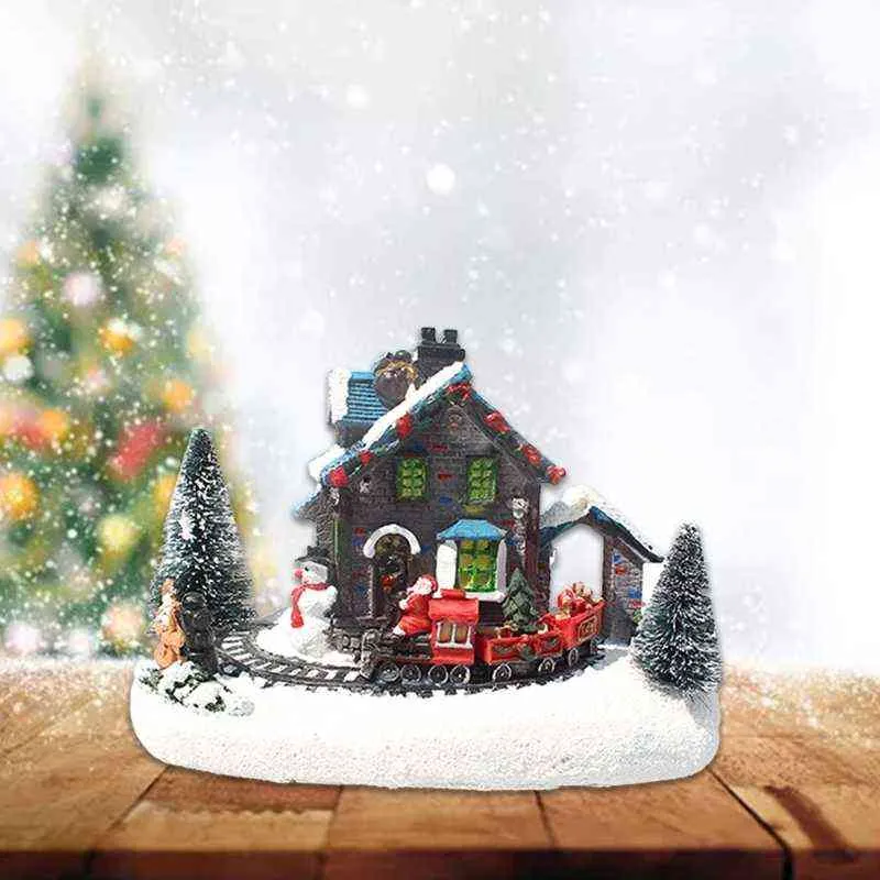 Cor LED luz de Natal neve pequena aldeia casa luminosa resina ornamento f19b 211104