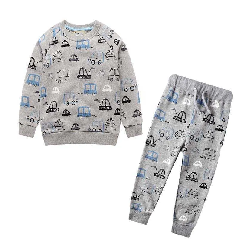 ジャンプメーターの赤ちゃん服セット漫画ロケットプリントスウェットシャツとスウェットパンツ子供男の子女の子の女の子の衣装2個210529