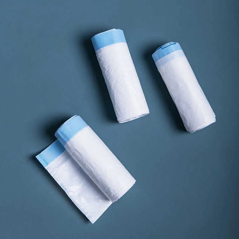 Drawstring Trash Bags Kitchen Garbage Thick White Bin Bathroom Can Liners Plastic Bag Dispenser Household 210728