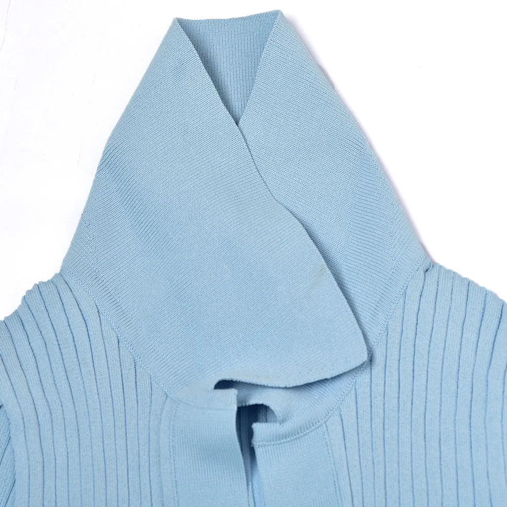 2021 verão outono de manga curta pescoço azul vestido azul cor malha plissado botons Mulheres curtas vestidos de moda g121058