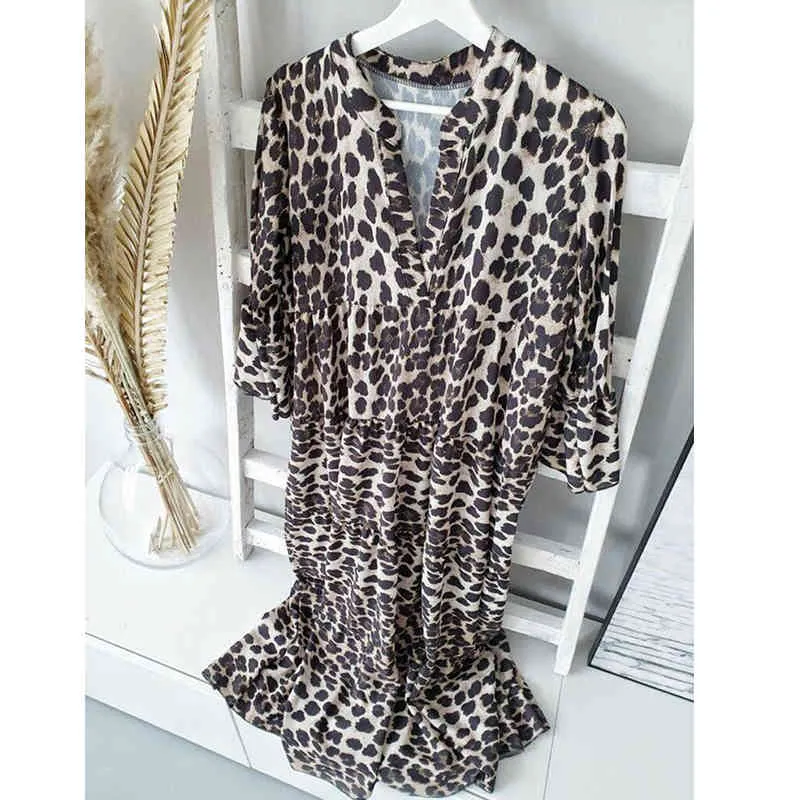 FORIDOL LeoPard Print Long Maxi Зимнее платье Женщины плюс Размер Flare Рукава Повседневная шикарный Большой Размер Boho Платье Дамы Элегантное платье 210415