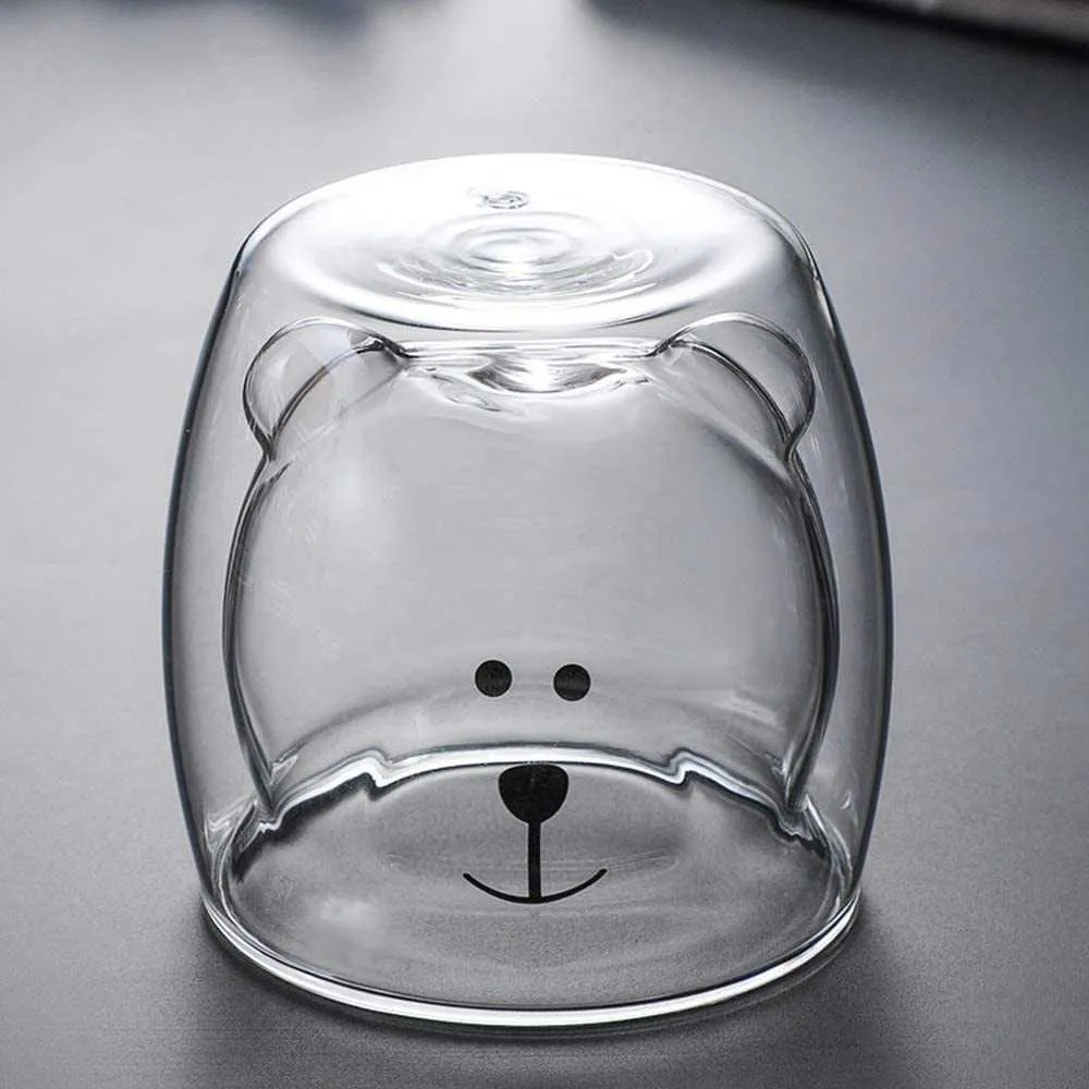 Tasses d'ours mignonnes isolées tasses en verre à double mur