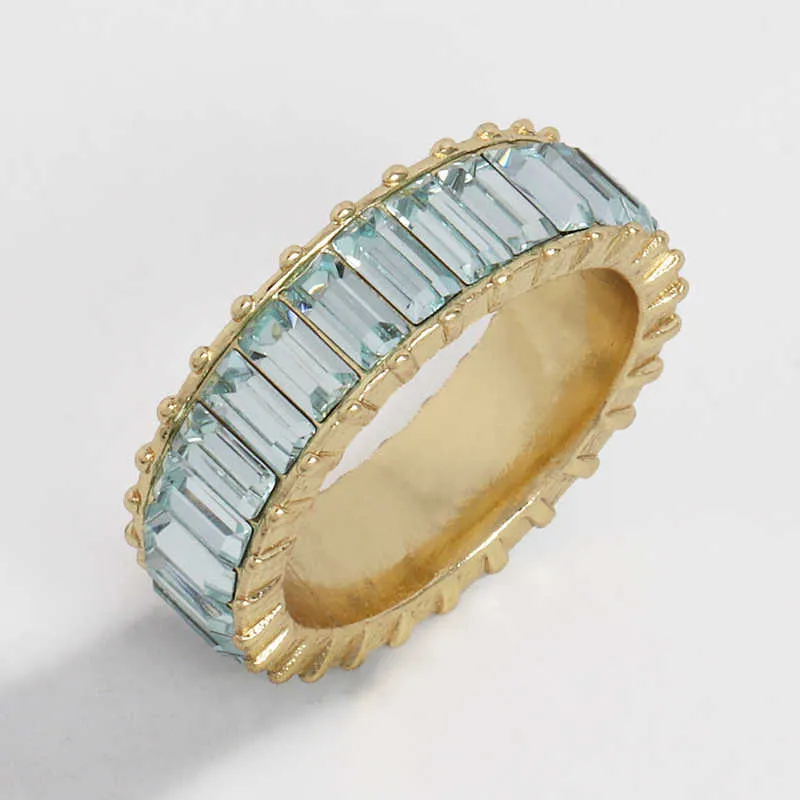 AOTEMAN Koper Regenboog Ring Kleurrijke Multi Kleur CZ Eternity Baguette Vinger Gouden Ringen Vrouwen Vrouwtjes Sieraden Accessoires X0715220T