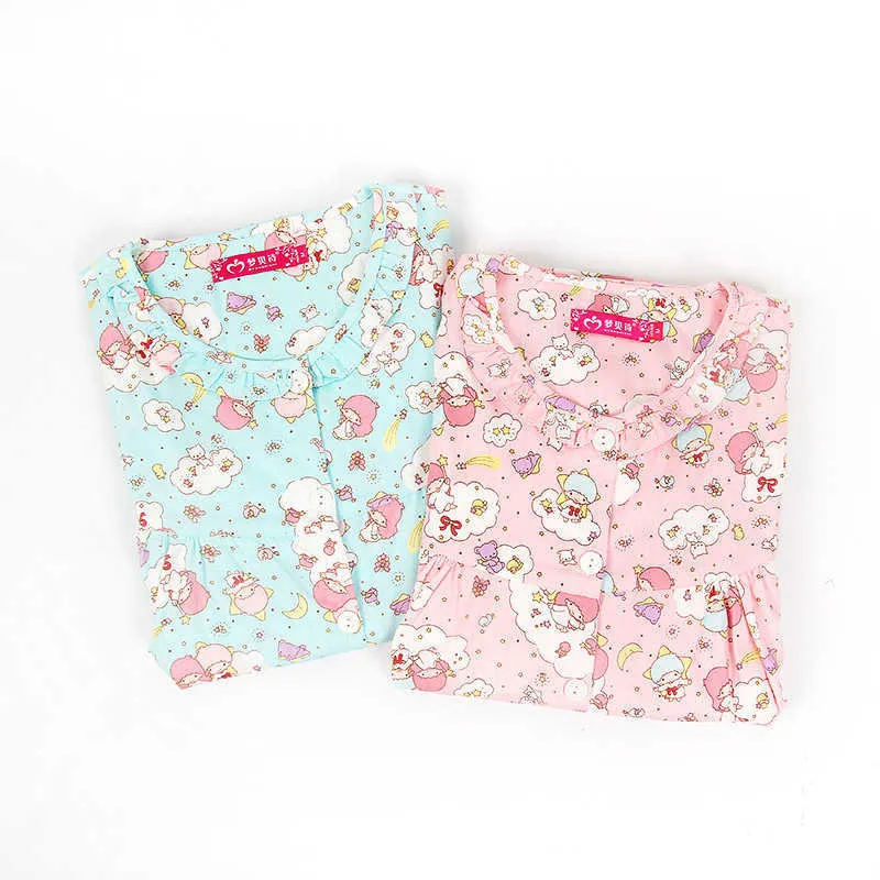 Cartoon giapponese Twin Stars Sleepwear le donne Estate Camicia e pantaloncini Set Lolita Girls Soft Melody Pigiama Homewear Camicia da notte 210809