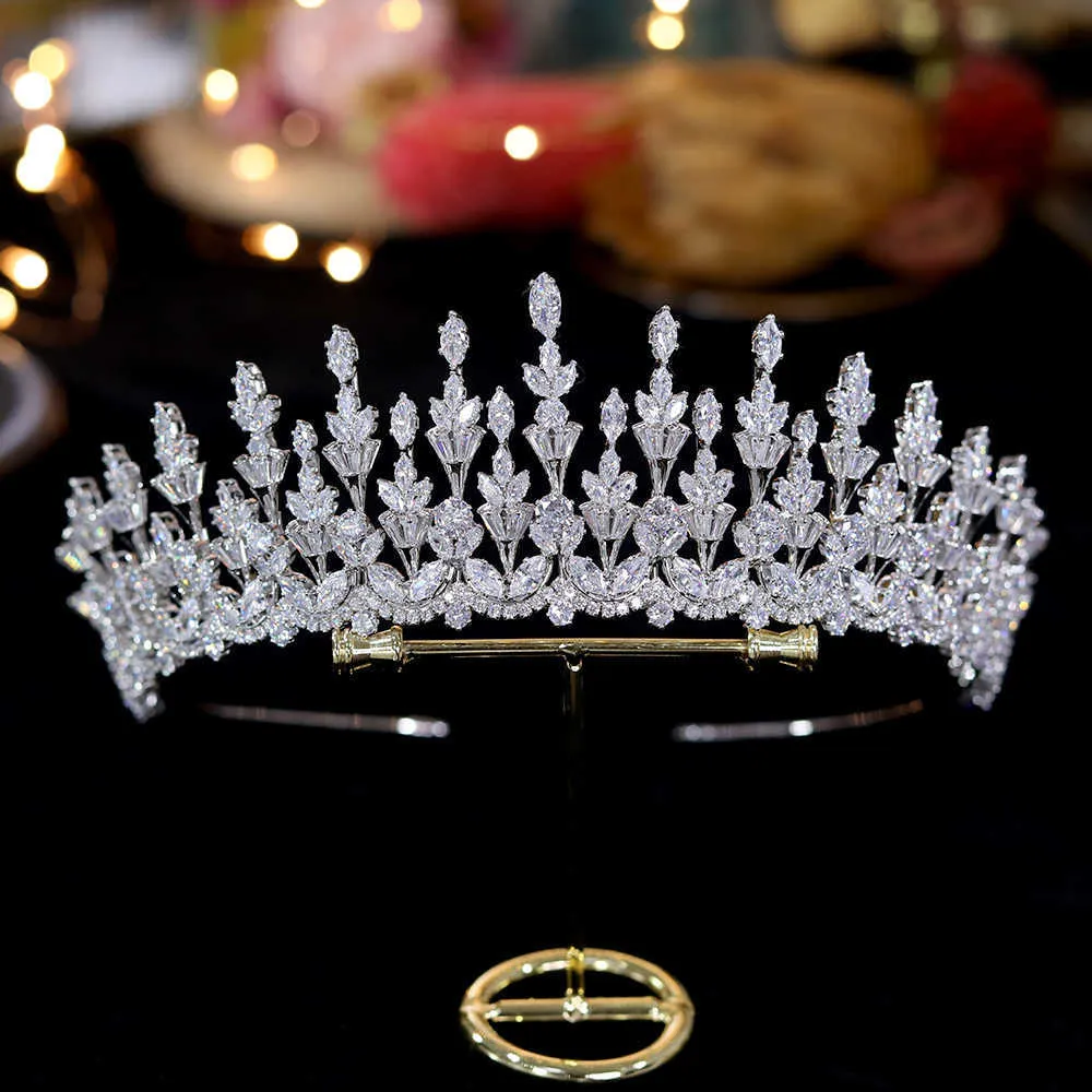 Asnora luxe haaraccessoires voor dameskroon bruid tiara bruiloft unieke bloem element 3a zirconia bruiloft 210616
