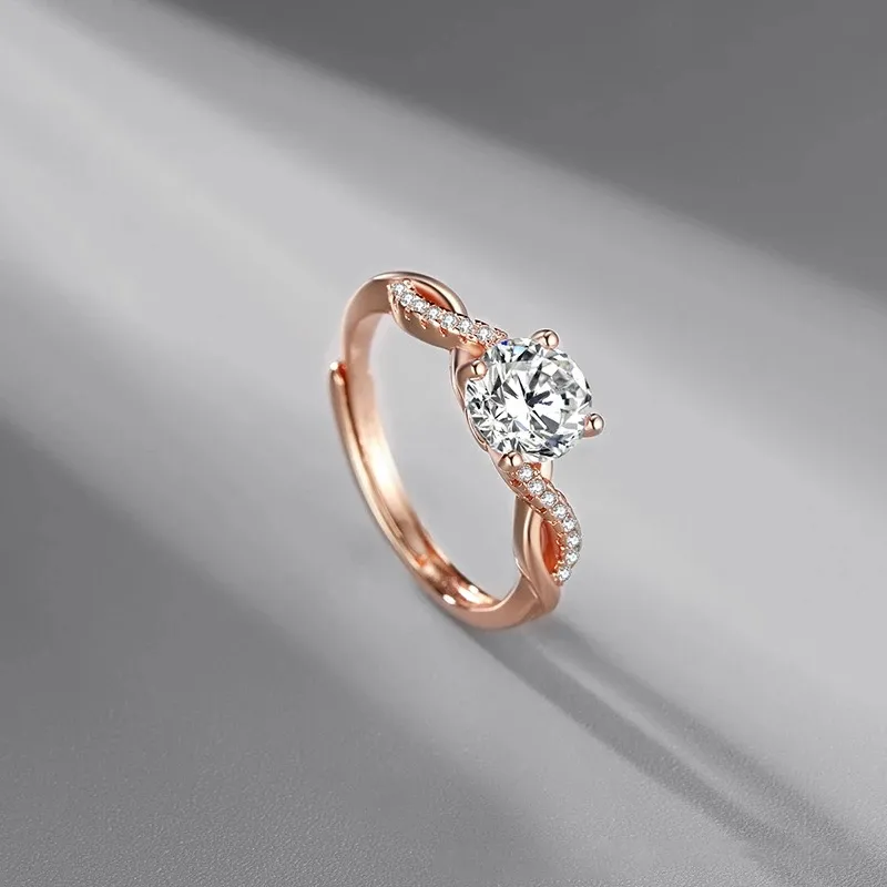 S925 Rosévergoldeter, D-farbiger, herzförmiger, eingelegter Twist-Arm-Ring mit gebrochenen Diamanten, exquisiter, modischer, süßer Damenschmuck