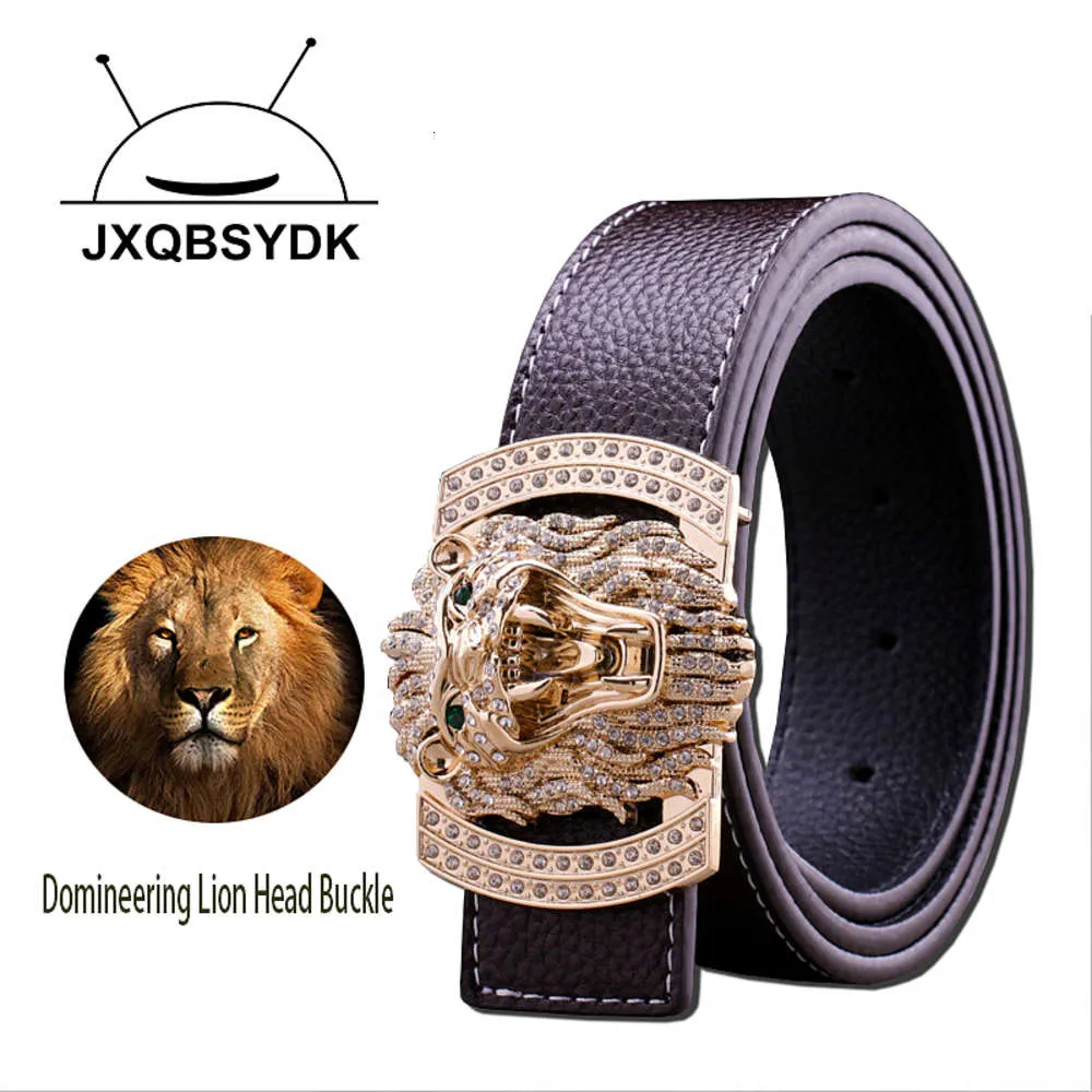 JXQBSYDK Luxusmarke für Männer Mode Shiny Diamond Lion Head Hochwertige Taille Shaper Ledergürtel 2021zhp72920442
