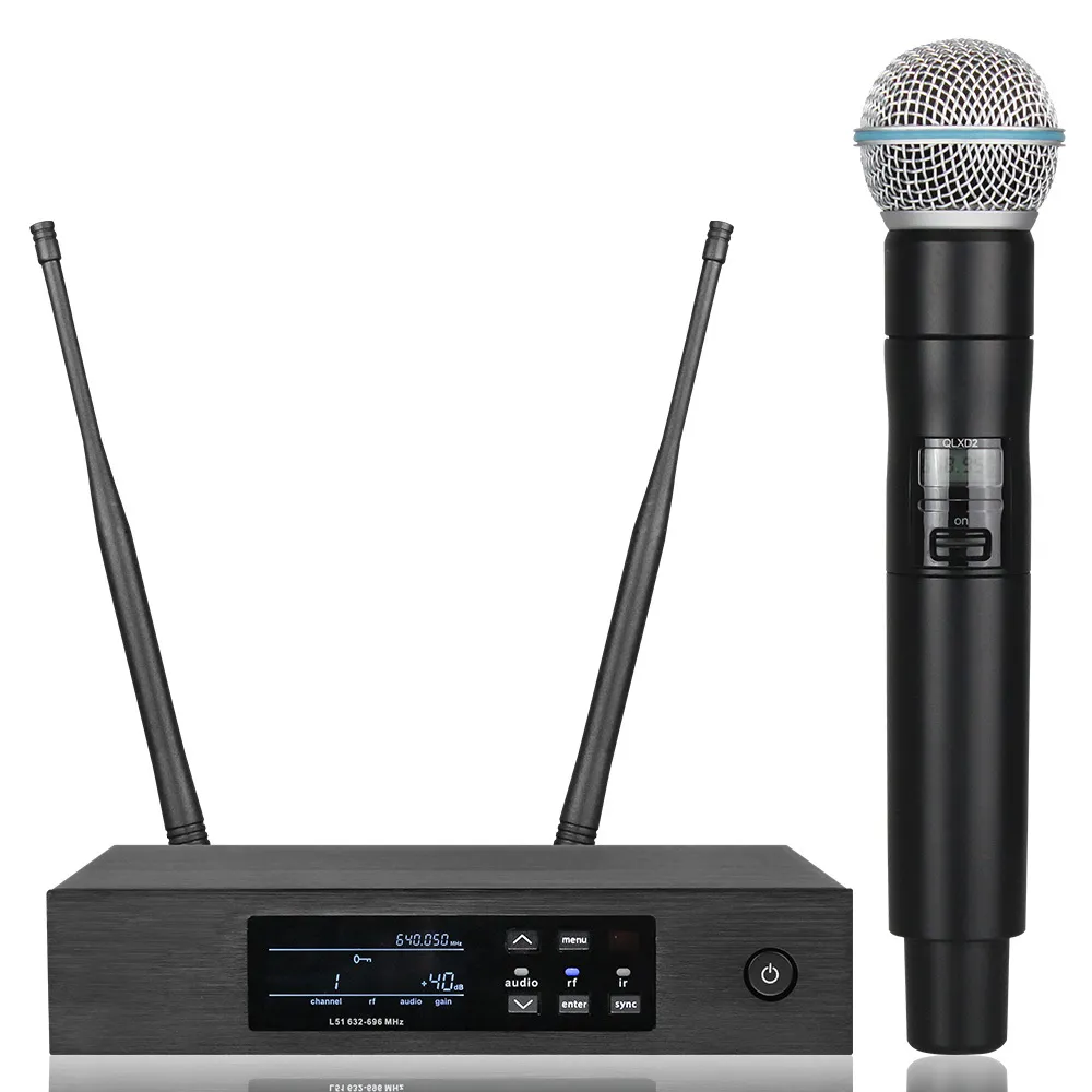 Ny! Qlxd4 Högkvalitativ UHF Profeesional Dual Wireless Microphone System Stage Föreställningar En två trådlös mikrofon