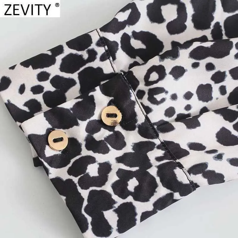Zevity Donna Vintage Leopard Print Orlo annodato Grembiule ampio Camicetta Donna Manica lunga Kimono Camicie Chic Blusas Top LS9310 210603