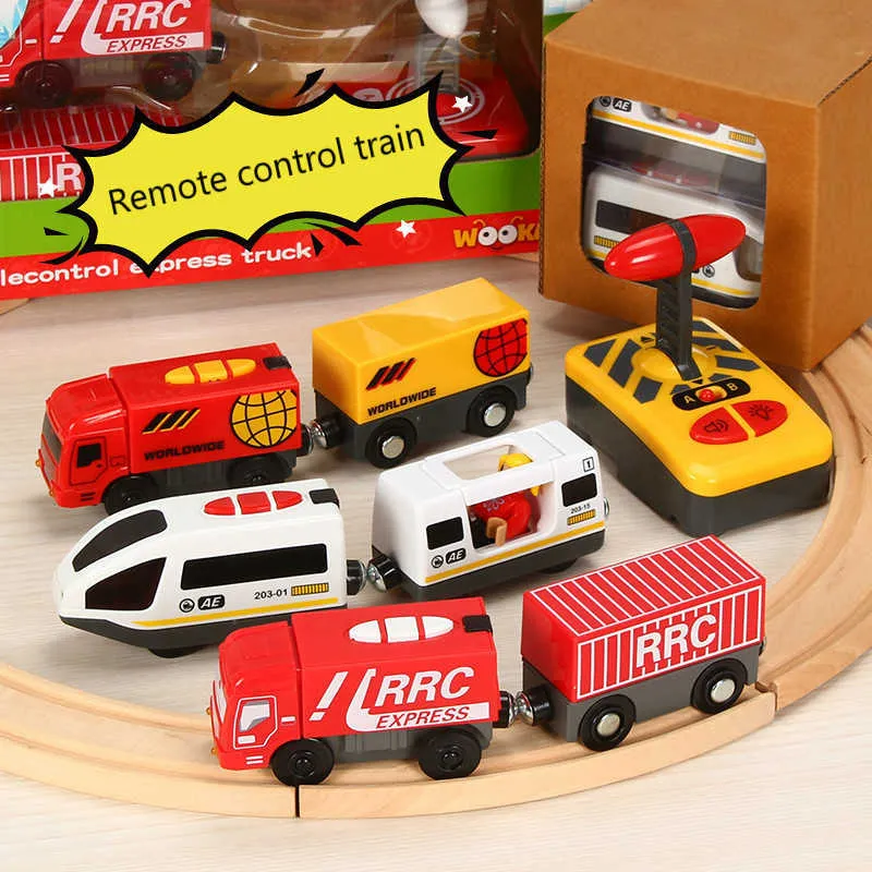 RC Elektrozug Set Spielzeug für Kinder Auto Diecast Slot Spielzeug Fit Standard Holzschiene Eisenbahn Batterie Weihnachten Trem 211102