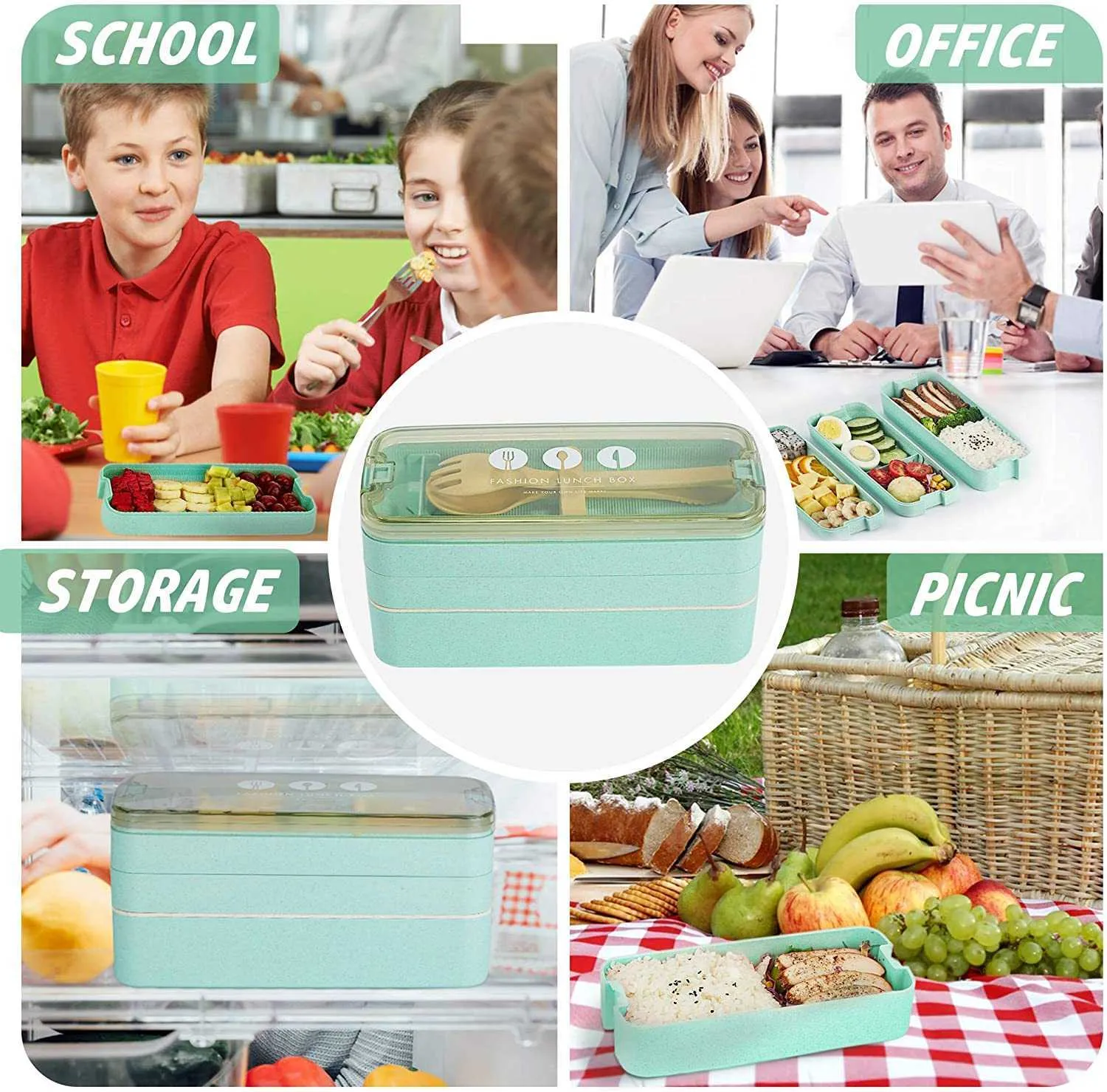 Boîte de nourriture / bento Boîte à lunch matérielle saine 3 couches de paille de blé paille de blé sécurité micro-ondes sans BPA enfants déjeuner contenir 210818