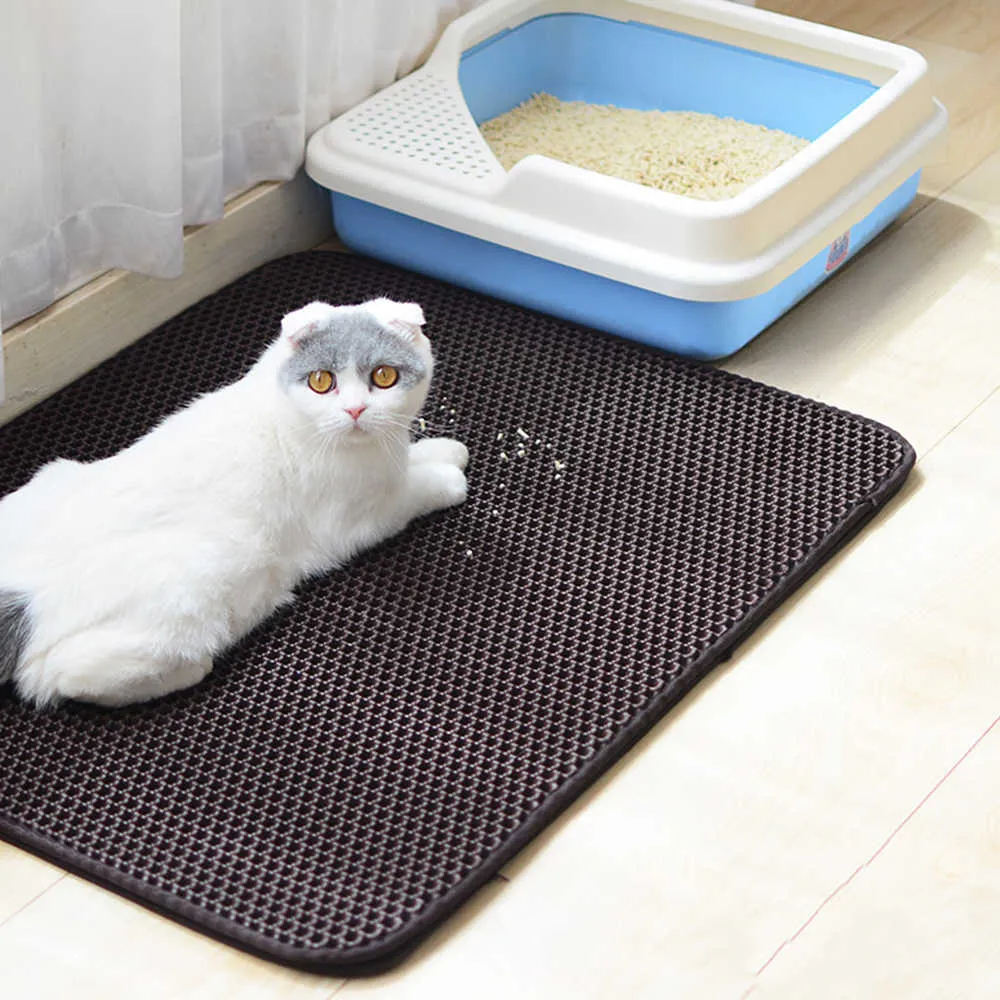 Waterproof Pet Cat Litter Mat EVA Double Layer Cat Litter Trapping Pets Mat Pad Bottom Non-slip Pet Litter Cat Mat Floor 210722