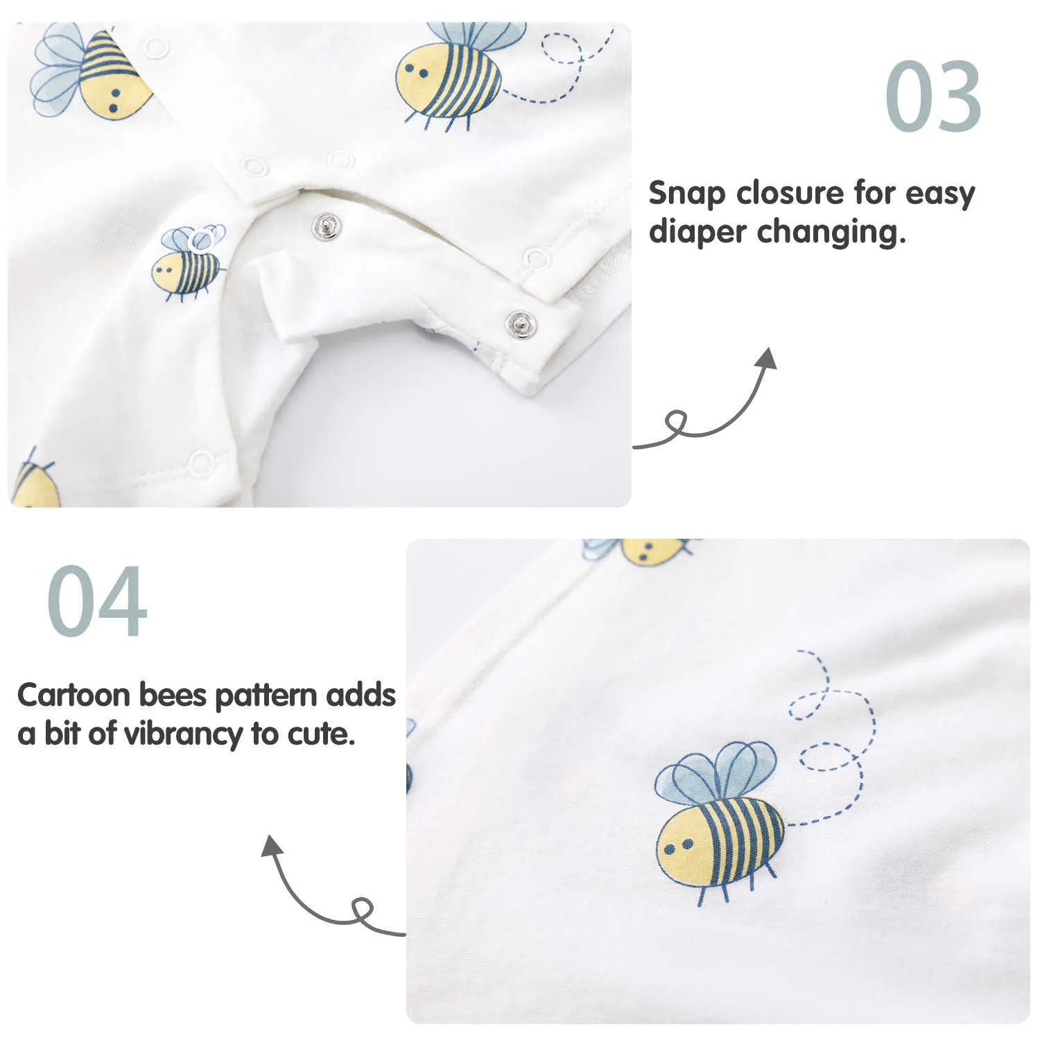 Pureborn 2-Pack bébé barboteuses dessin animé abeilles garçon fille vêtements d'été Onesies pyjamas respirant coton combishort 210816