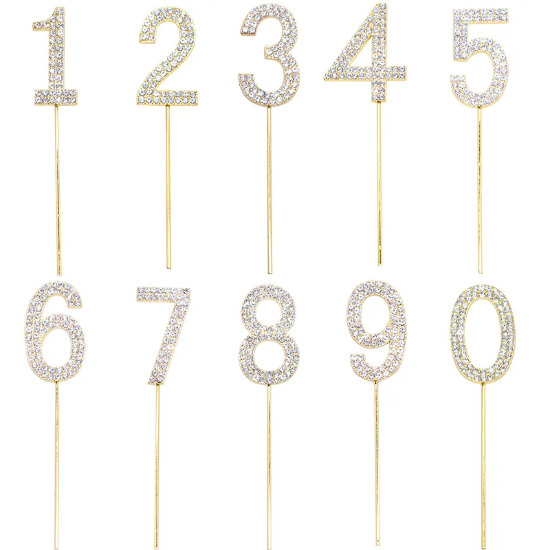 100 pezzi glitter oro/argento strass numero cake topper lega digitale dessert top bandiere decorative compleanno matrimonio forniture